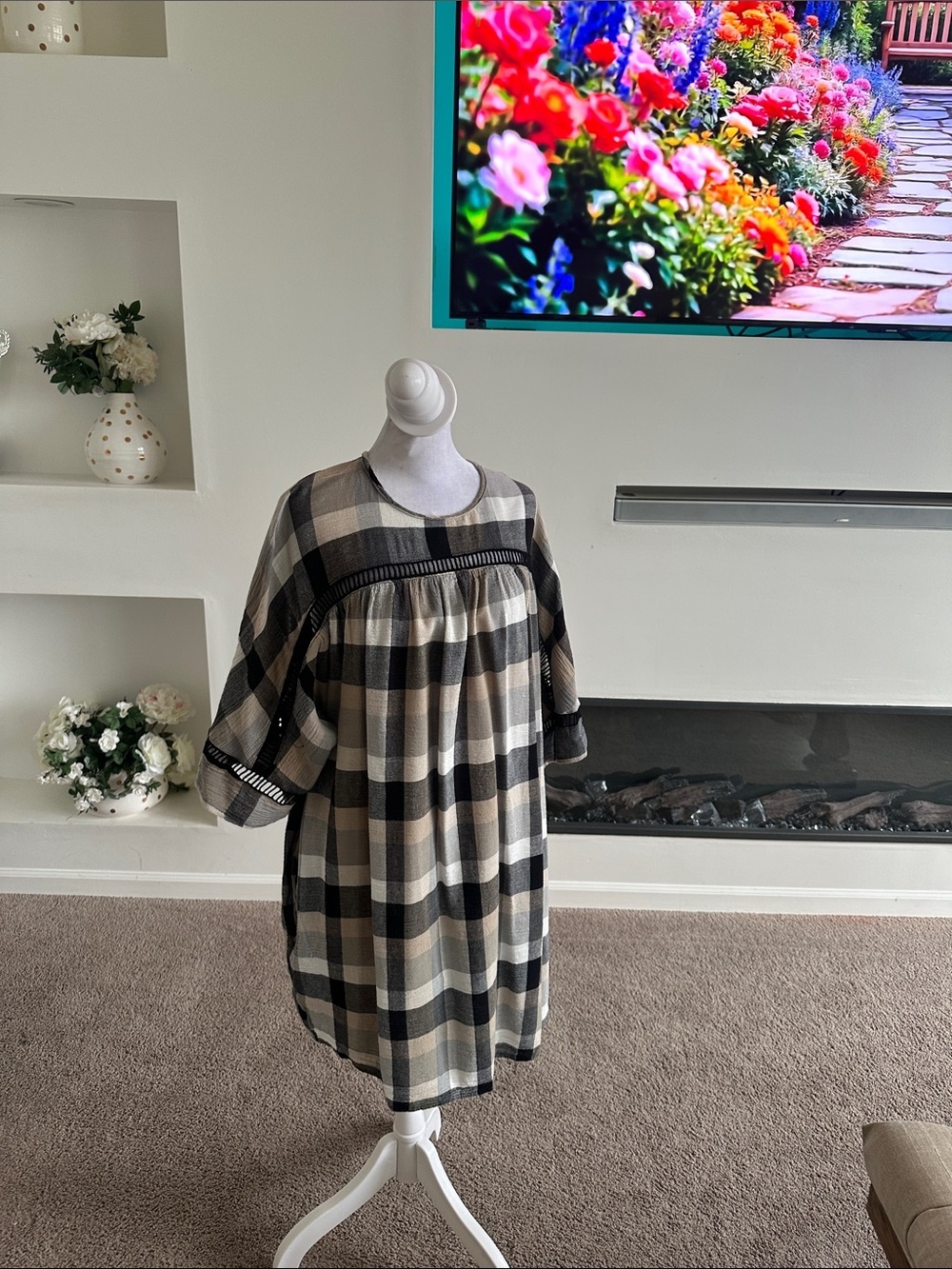 Maeve Black and Cream Plaid Mini Dress